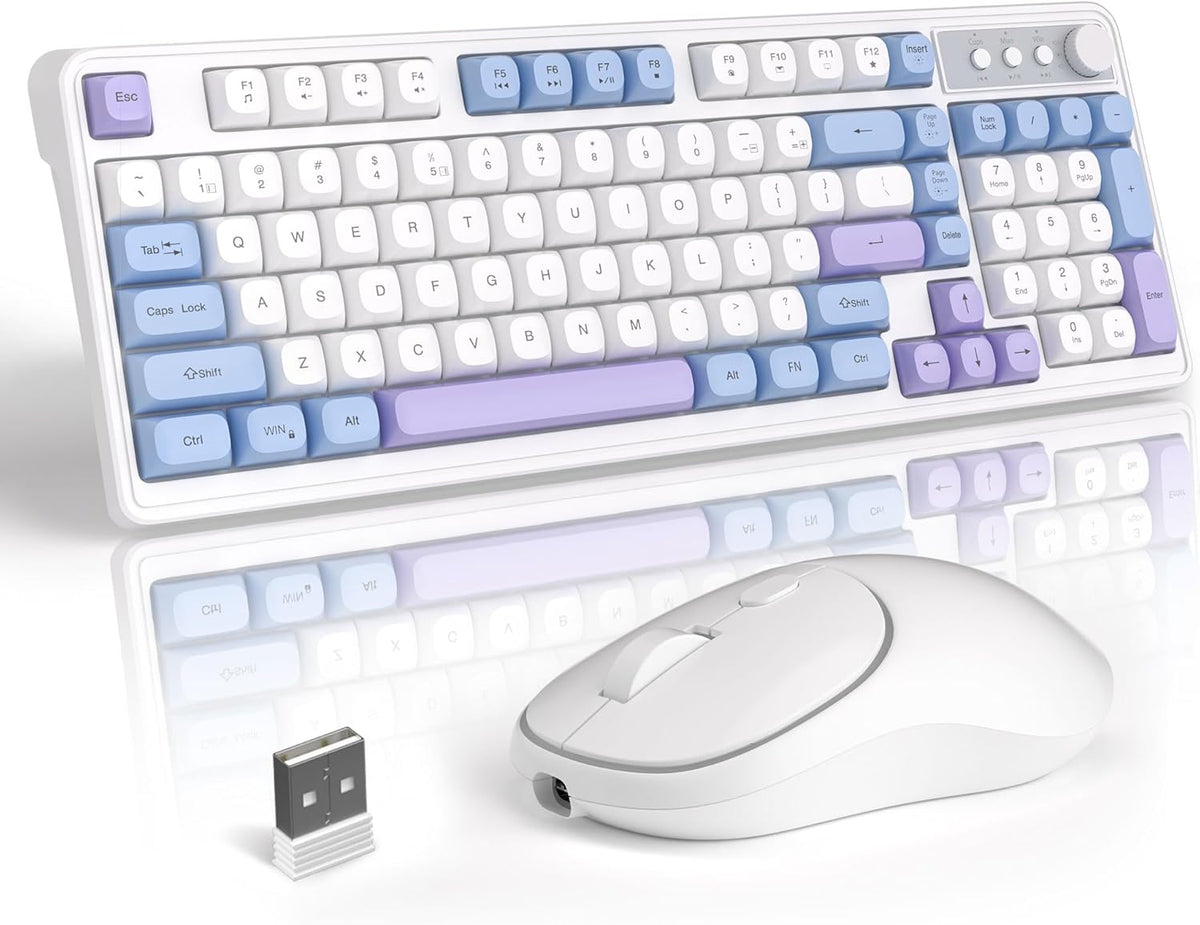 Wireless Gaming Keyboard and Mouse Combo RGB Backlit Rechargeable Mechanical Feel Keyboard 2.4GHz Quiet Blue White Purple Keyboard Mouse Y2488