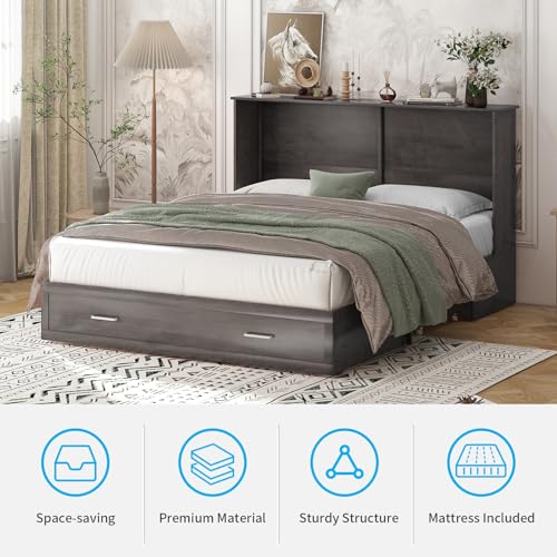 Queen Size Murphy Bed with Tri-Fold Mattress J2182