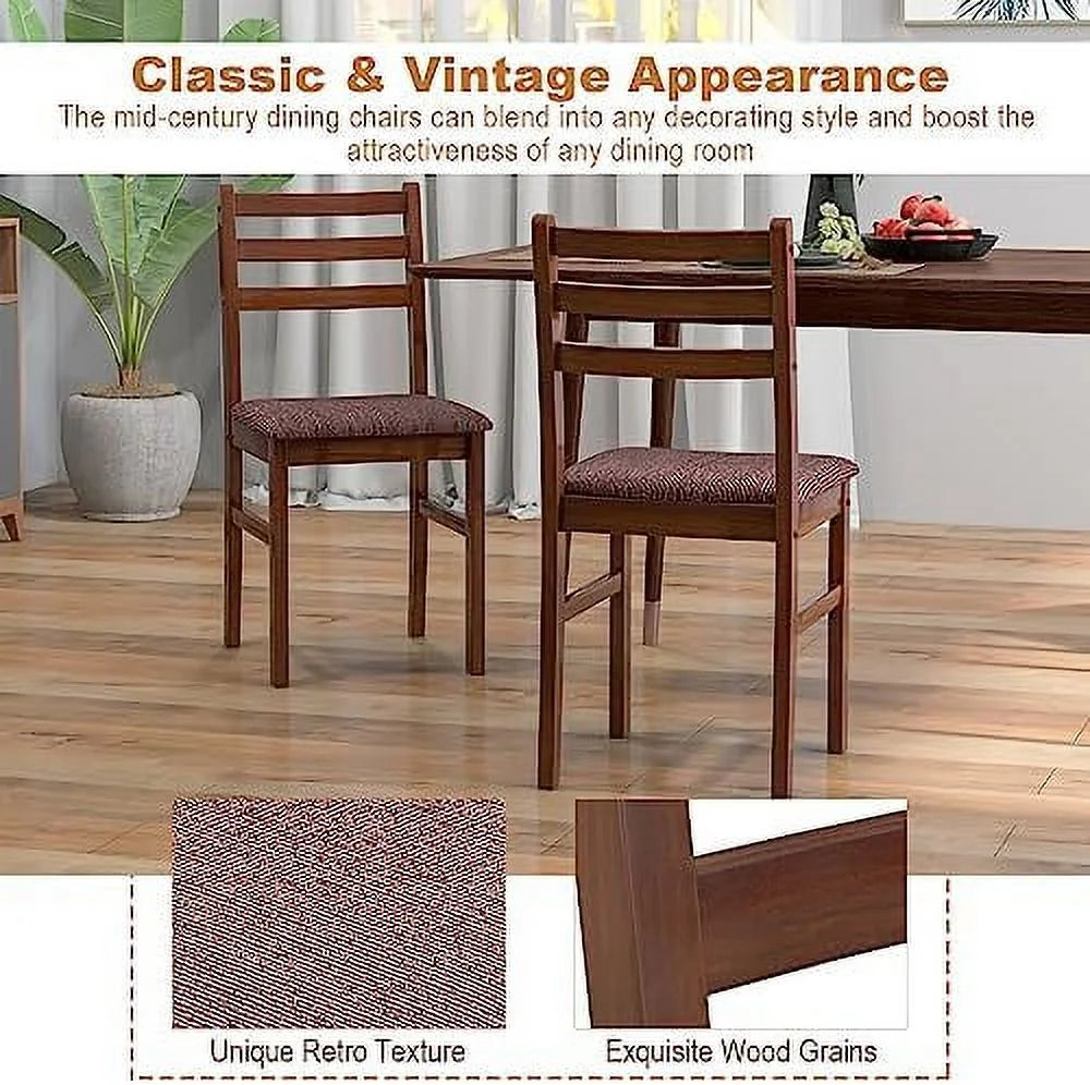 Walnut Set of 4 Wooden Dining Chairs with Padded Seat D342055