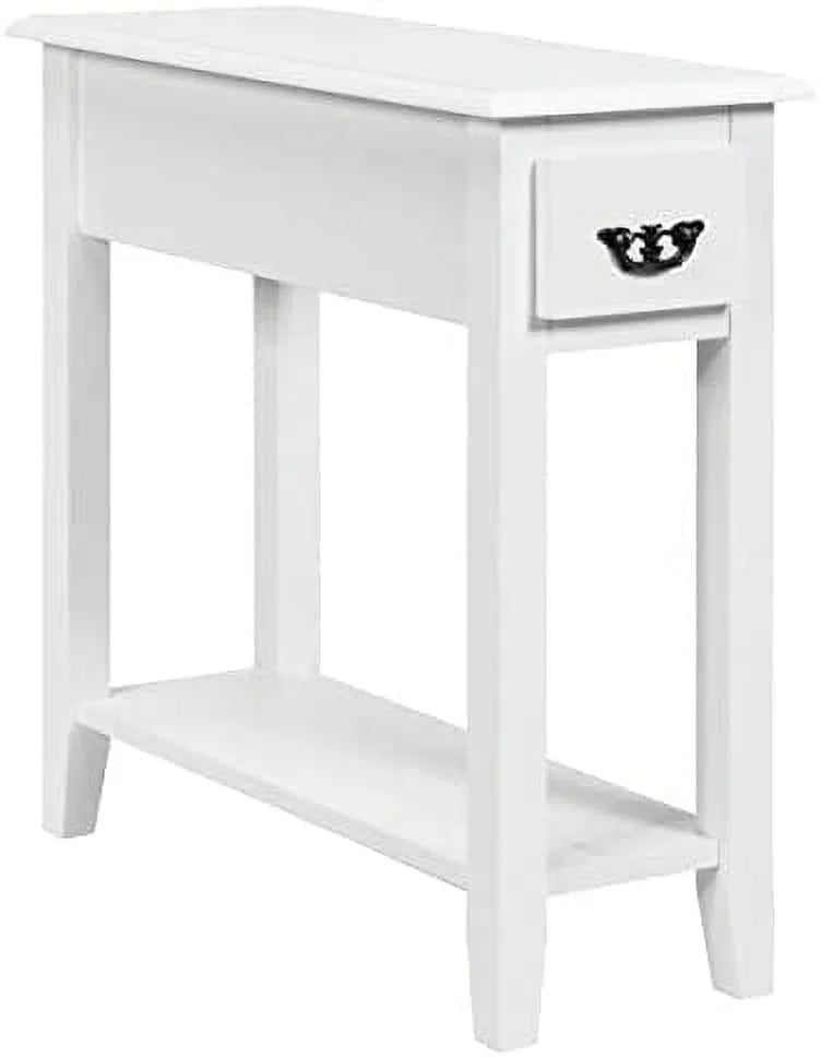 Narrow End Table with Drawer and Open Shelf, White B677317