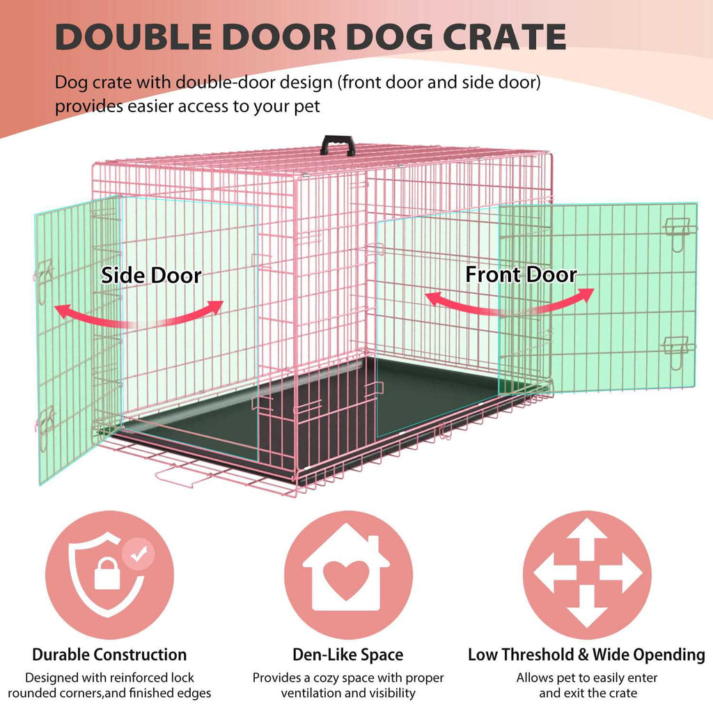 Foldable Large Metal Wire Dog Crate with Plastic Tray X739