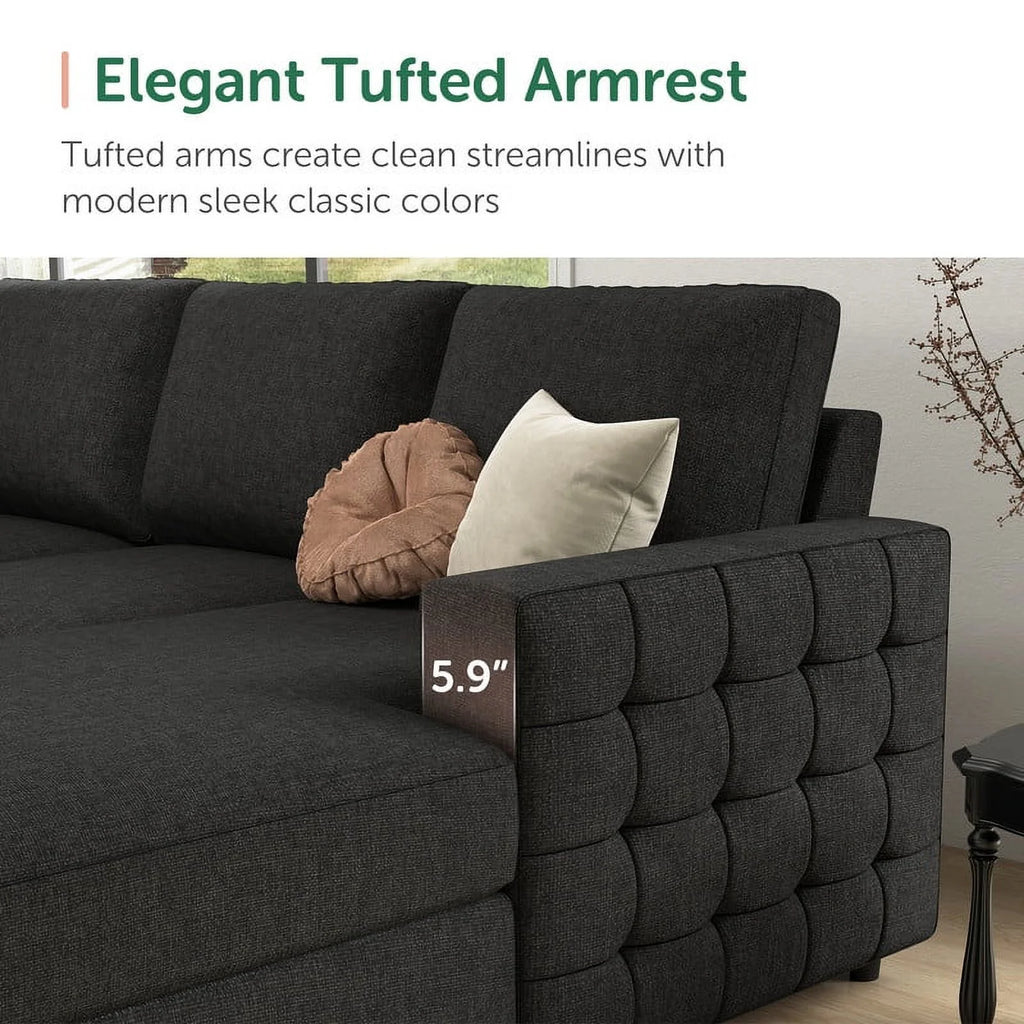 Dark Grey Convertible Sleeper Sectional Sofa with Pull-out Bed and Storage Chaise X27544