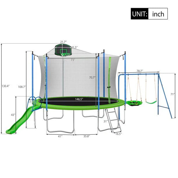 12/14FT Trampoline with Swing and Slide, 1000LBS Capacity N92577