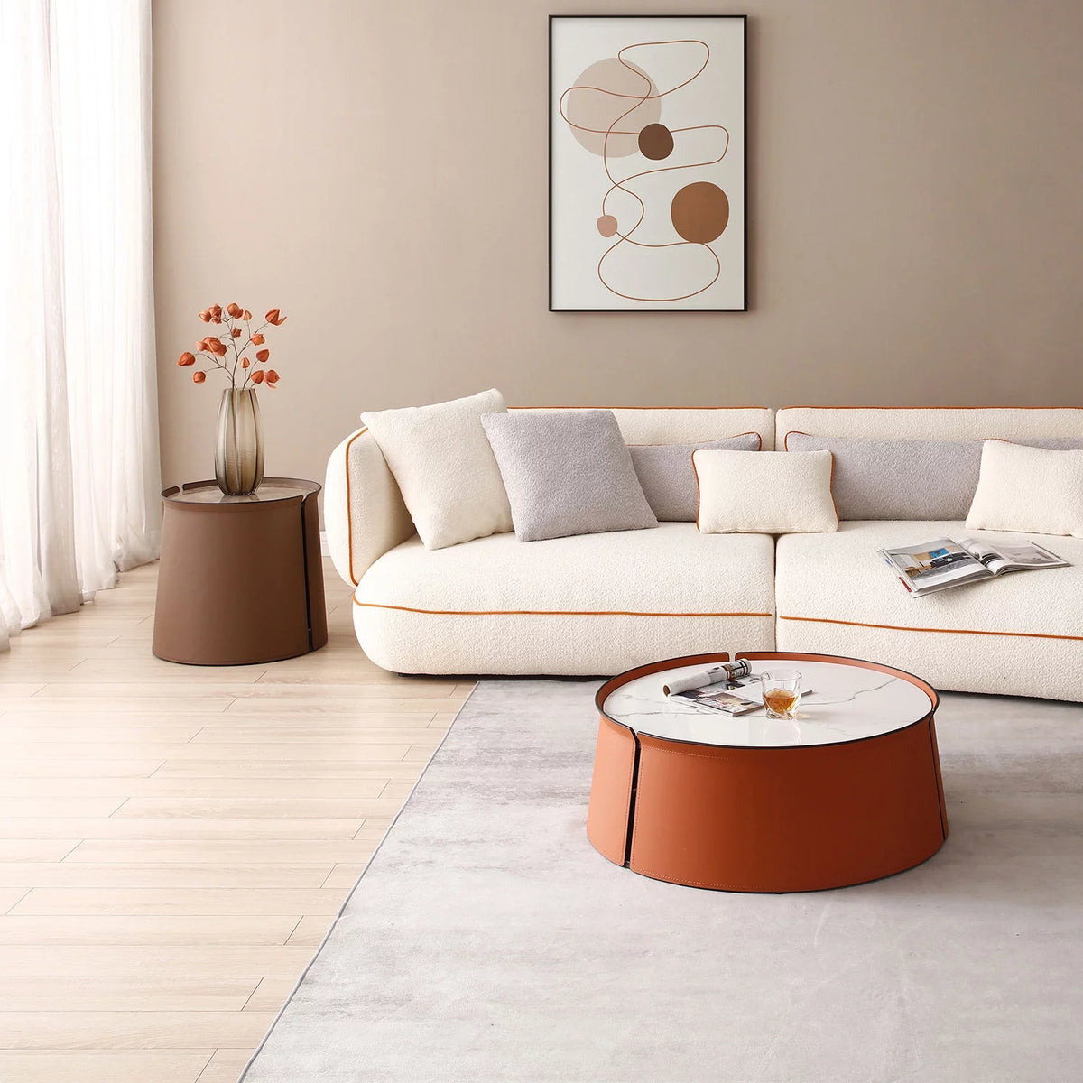 Mixed Media Coffee Table Set with Marble Top X3294