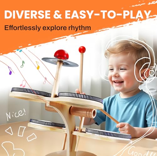 Wooden 8 in 1 Percussion Drum Kit with Xylophone Cymbal W32356