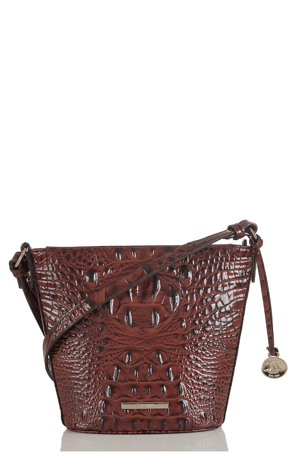 Pecan/Gold Embossed Leather Mini Crossbody M944