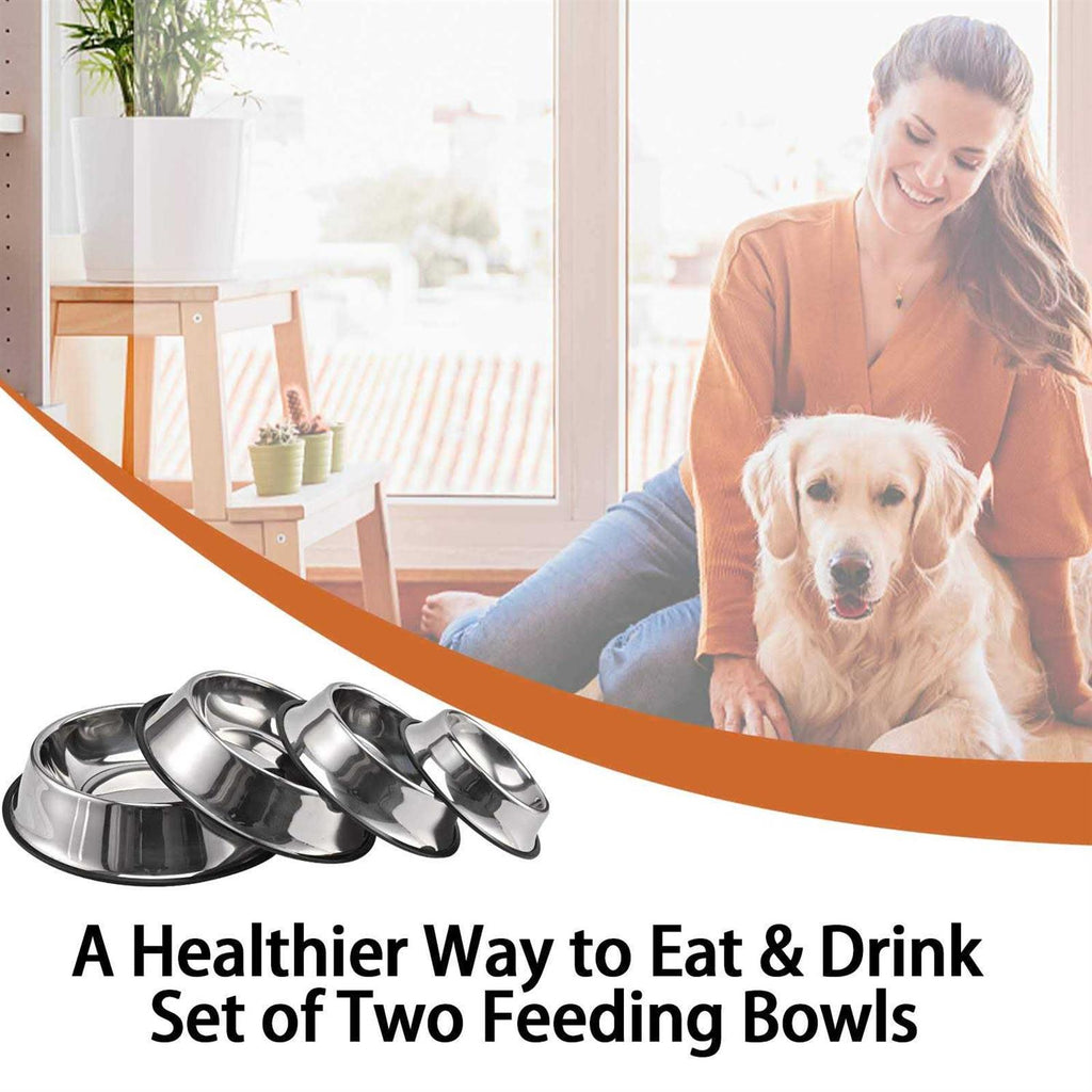 2 Packs Stainless Steel Dog Bowl with Anti-Skid Rubber Base B369
