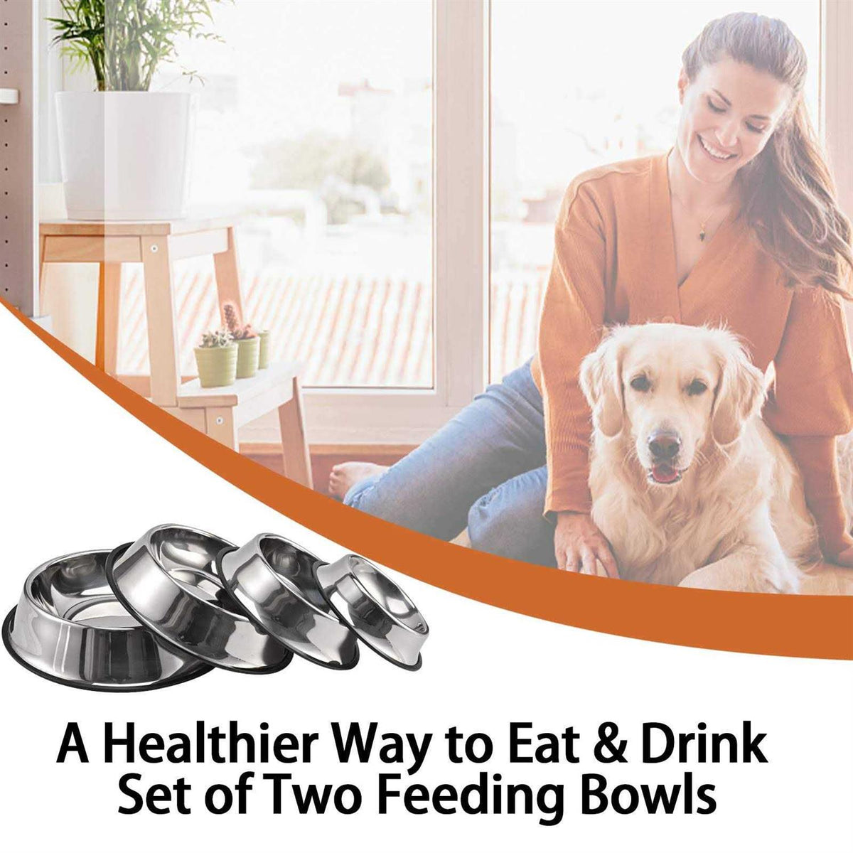 2 Packs Stainless Steel Dog Bowl with Anti-Skid Rubber Base B369