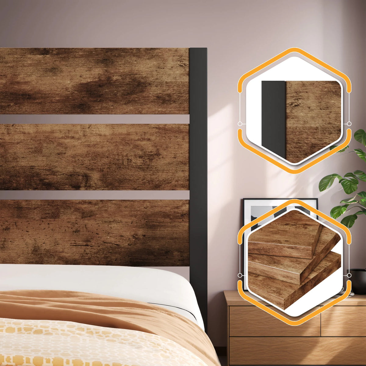 Queen Bed Frame with Wood Headboard and Footboard S342422