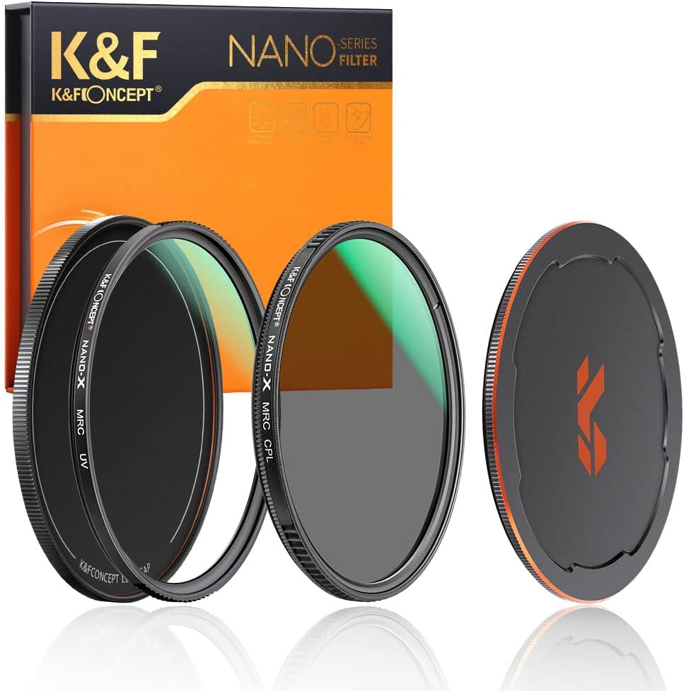 55mm Circular Polarizers Filter & MC UV Protection Filter Kit (2 pcs) with Lens Cap, 28 Multi-Layer Coatings D170011