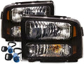 Black Housing Halogen Headlights Compatible With Ford Super Duty 1999-2007 W6412