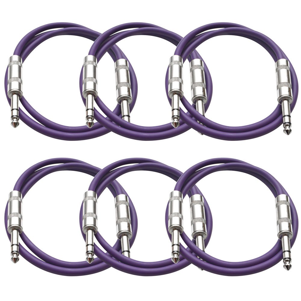 6 Pack 25 Foot Blue 1/4 TRS Patch Cable L20457