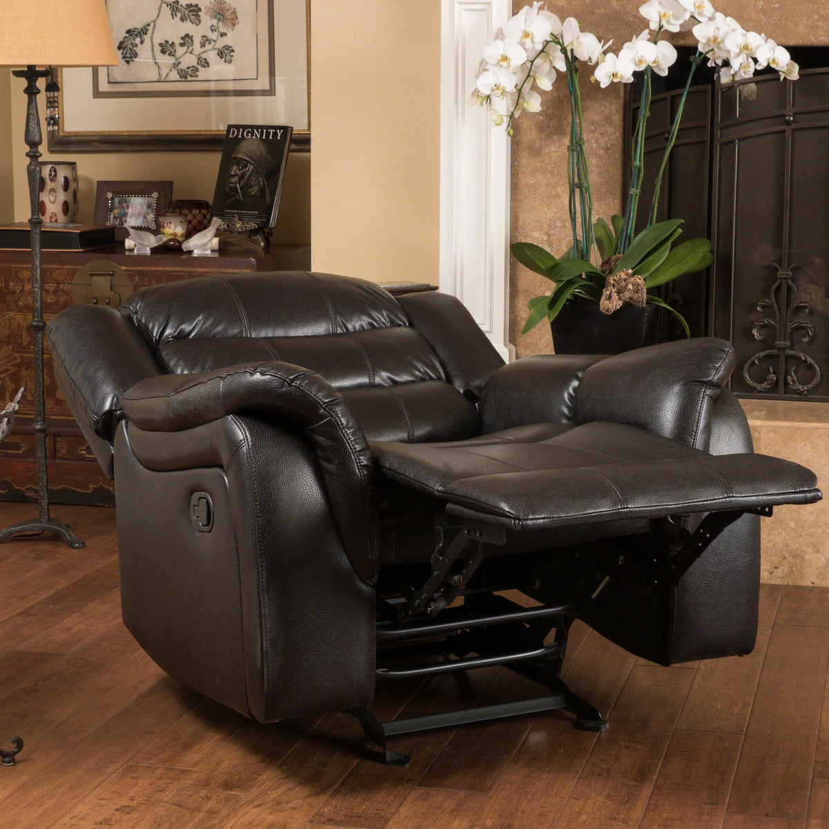 Black Faux Leather Recliner Glider Chair N50928