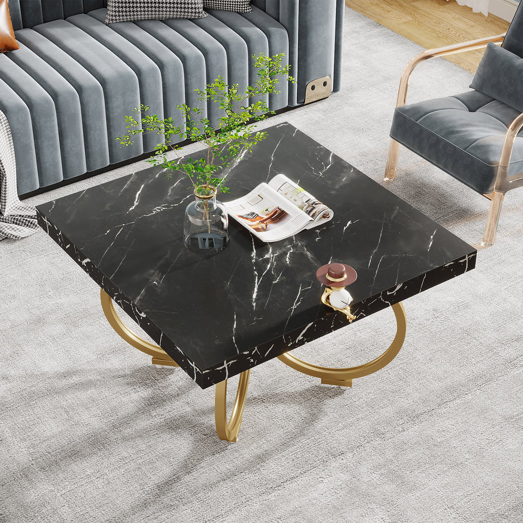 31.5 Inch Square Black Faux Marble Coffee Table S171135