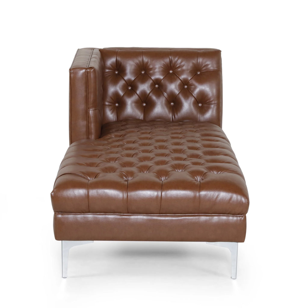 Cognac Brown Tufted Chaise Lounge L922