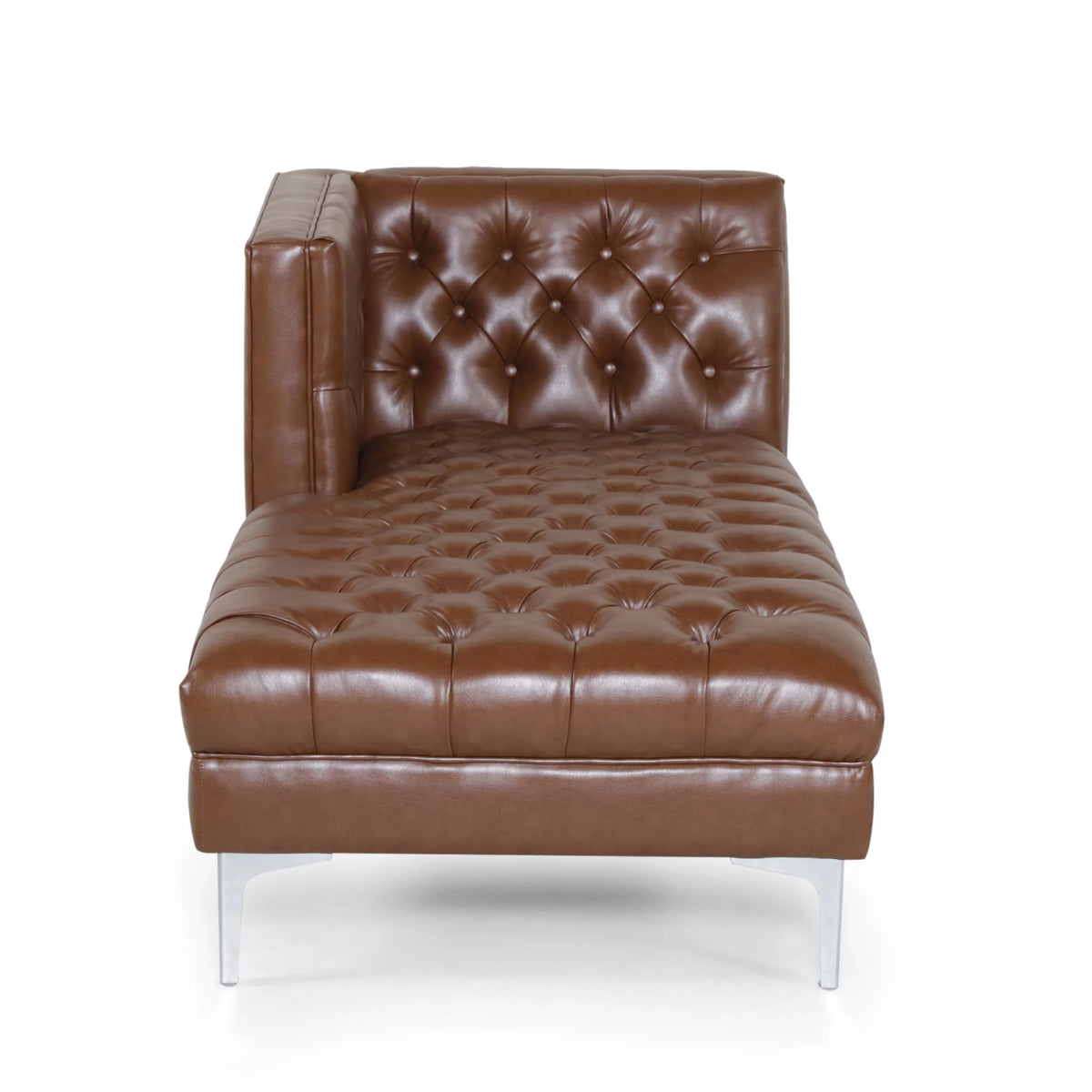 Cognac Brown Tufted Chaise Lounge L922