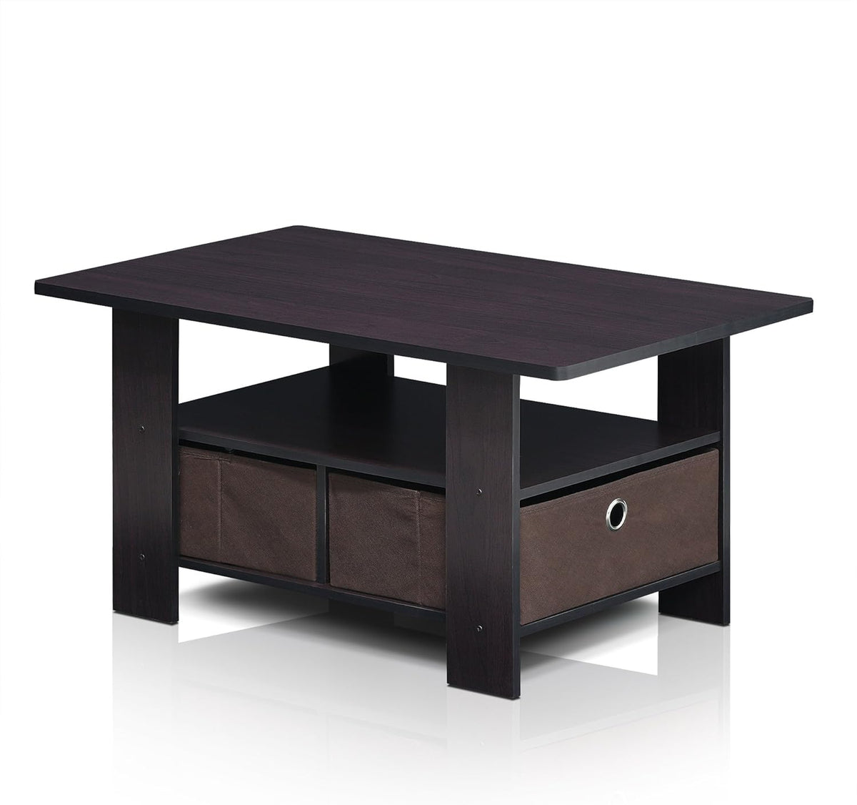 Americano Medium Brown Coffee Table and End Table with Bin Drawer J637