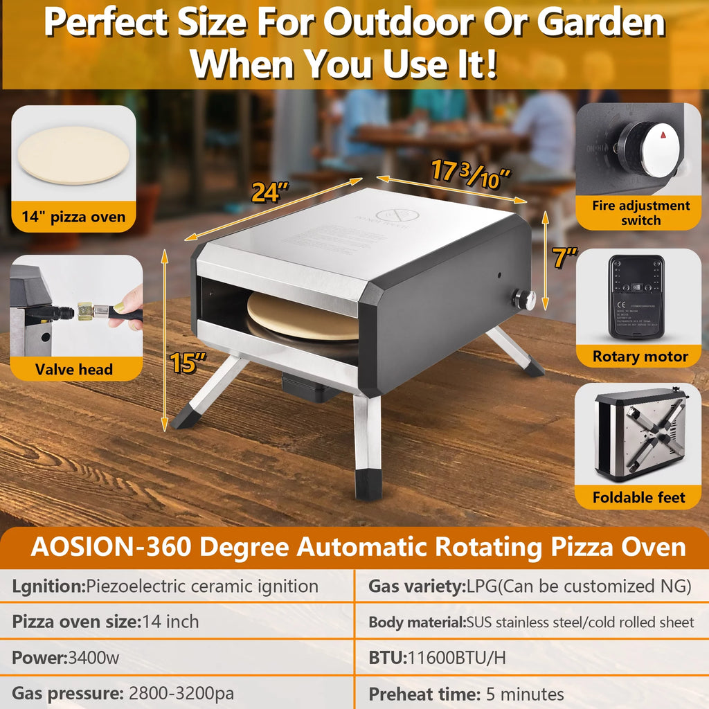 Portable Stainless Steel Gas Pizza Oven with 14" Pizza Stone T699098