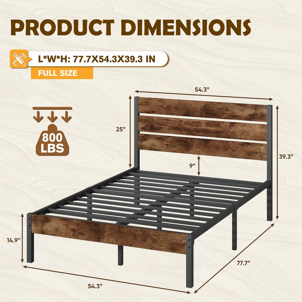 Queen Bed Frame with Wood Headboard and Footboard S342422