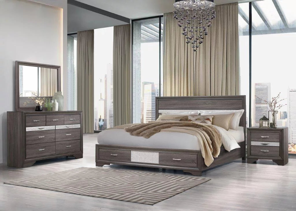 Queen Bedroom Set 5Pcs Weathered Grey W58513