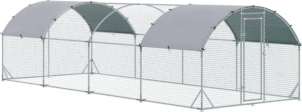 Large Metal Chicken Coop with Waterproof and Anti-UV Cover, Dome Shaped Walk-in Fence Cage, 1" Tube Diameter, 9.2' x 24.9' x 6.5' X202421