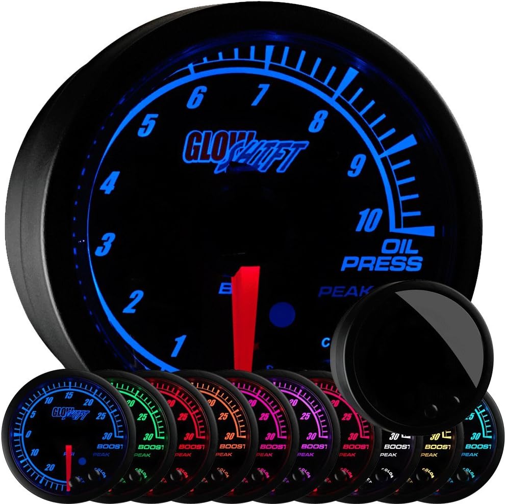 10 Color 10 BAR Oil Pressure Gauge Kit with Electronic Sensor, Black Dial, Tinted Lens, 52mm X131510