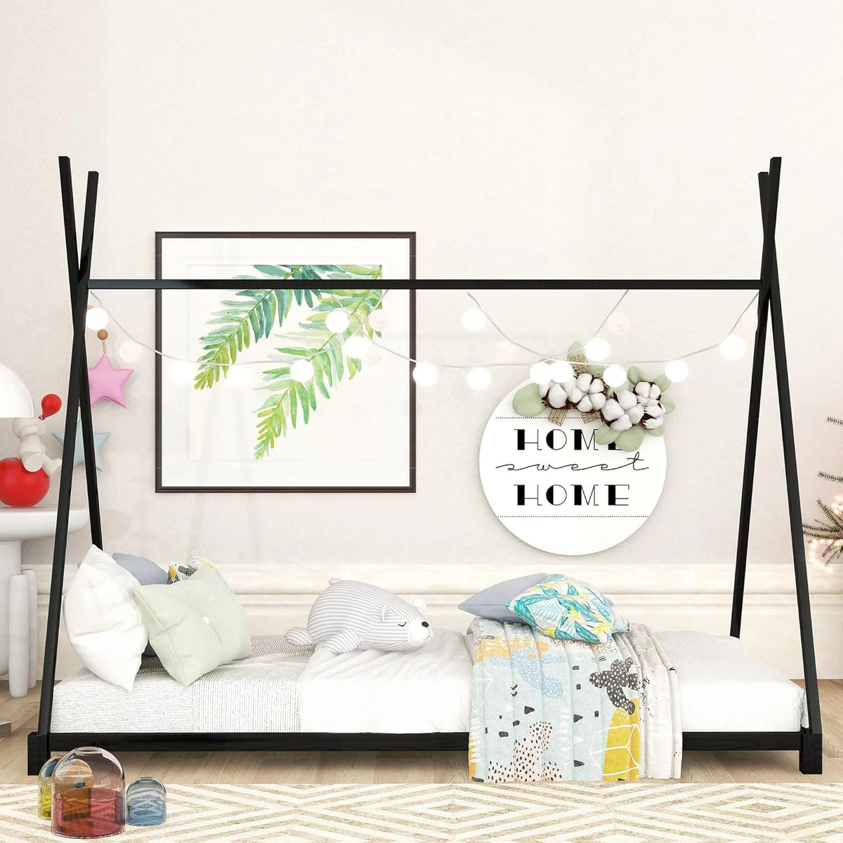 White Metal Toddler House Bed Frame L36977