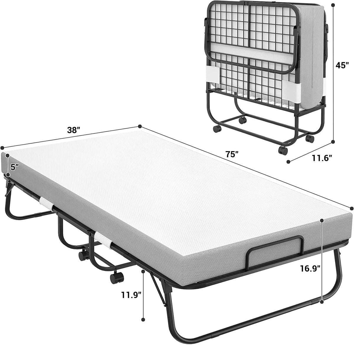 Folding Bed with Memory Foam Mattress S755