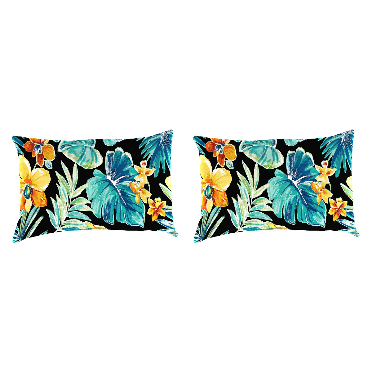 12" x 18" Black Floral Rectangular Outdoor Throw Pillow (2 Pack) N77380