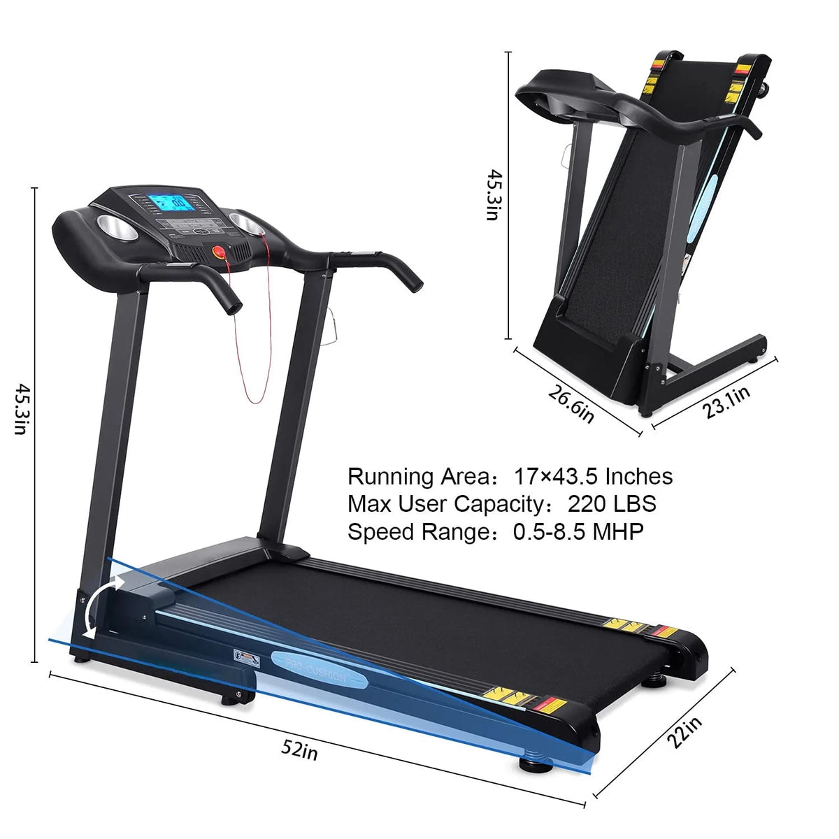 2.5 HP Folding Treadmill with 12% Auto Incline X599