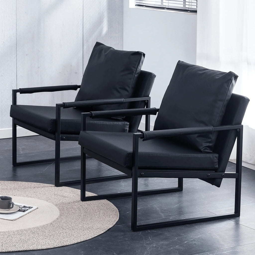 Black PU Leather Accent Armchair with Metal Frame H61438