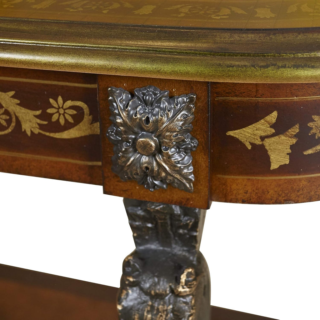 Floral Demilune Console Table with Display Shelf B389