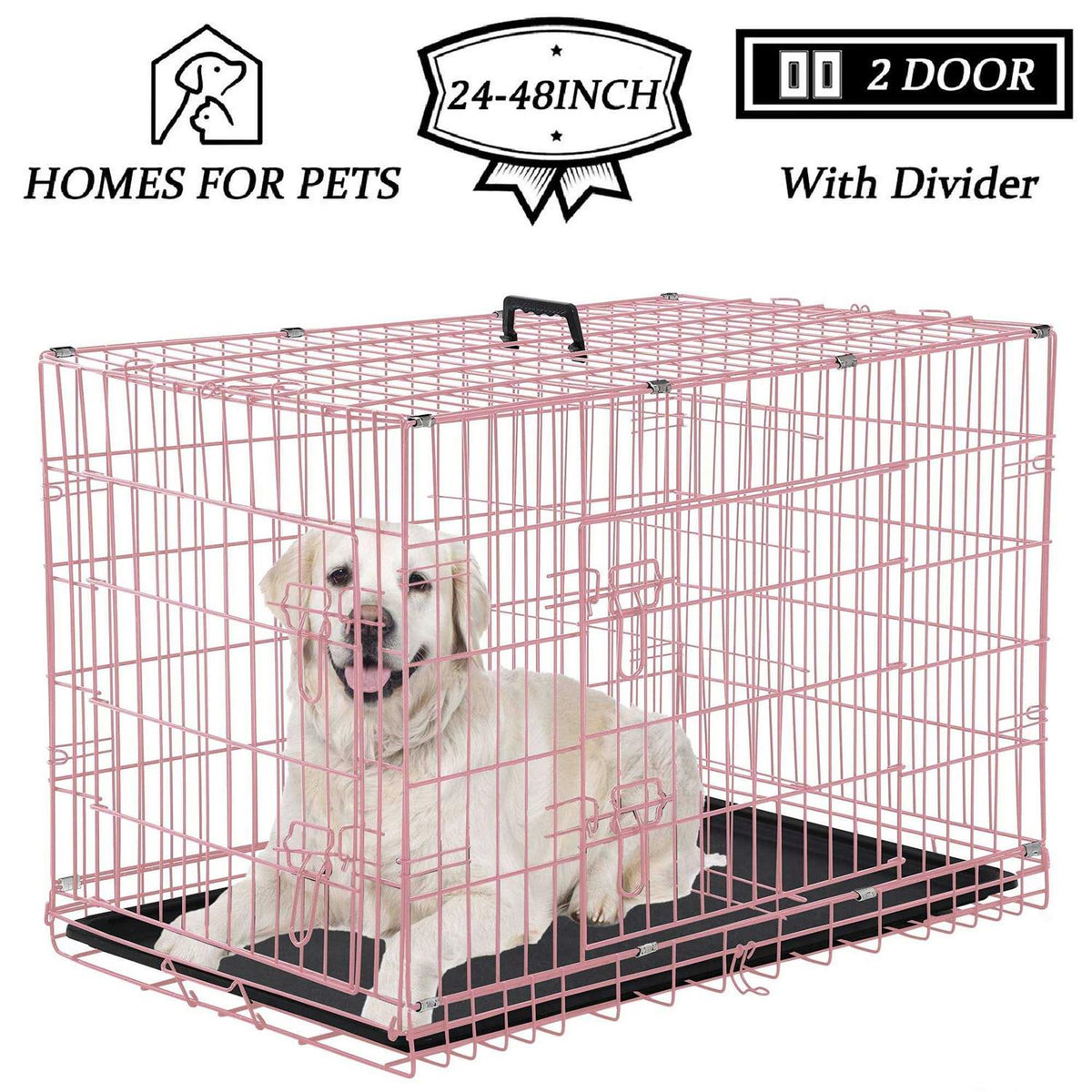 Foldable Large Metal Wire Dog Crate with Plastic Tray X739