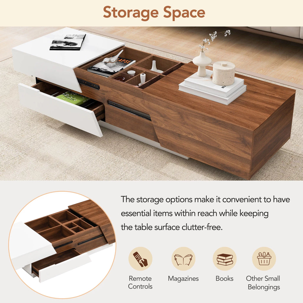 Extendable Coffee Table with Sliding Top and Storage Drawers Q7762