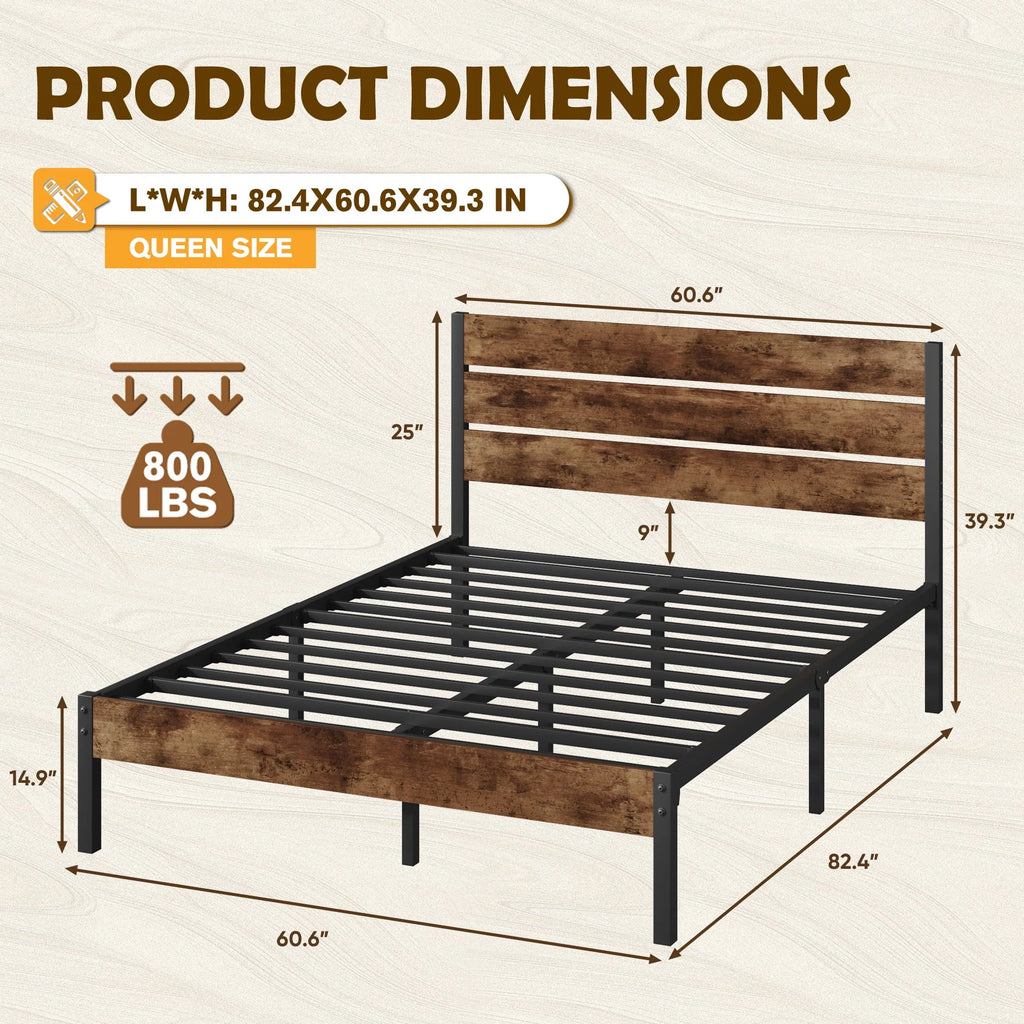 Queen Bed Frame with Wood Headboard and Footboard S342422