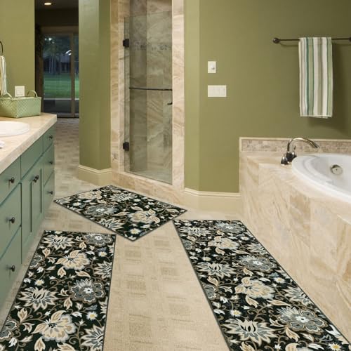 Non Slip Washable Floral Kitchen Mats Set of 3 Z276