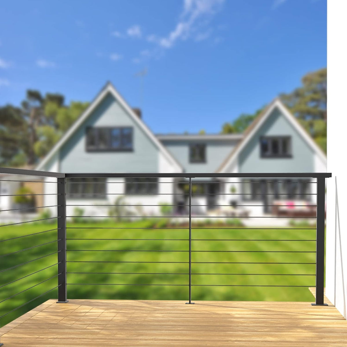 4Pack 36''x2''x2'' Black Square Weldless Stainless Steel Pre-Drilled Cable Railing Post P187401