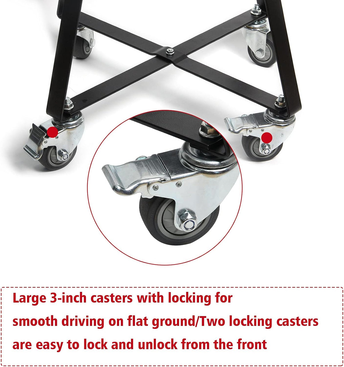 Rolling Cart with Locking Caster Wheels Powder Coated Steel I35376