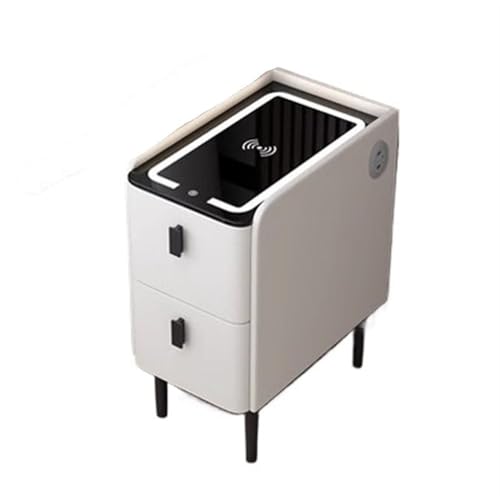 White Narrow Side Table with 2 Drawers and LED Light Z97163