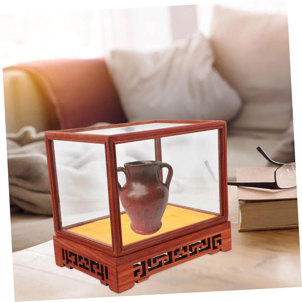 Transparent Display Box Glass Dome Cloche with Wooden Base Q239336