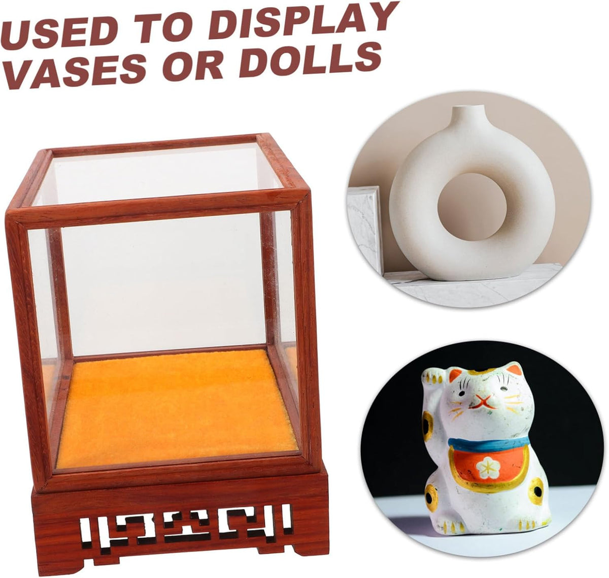 Transparent Display Box Glass Dome Cloche with Wooden Base Q239336