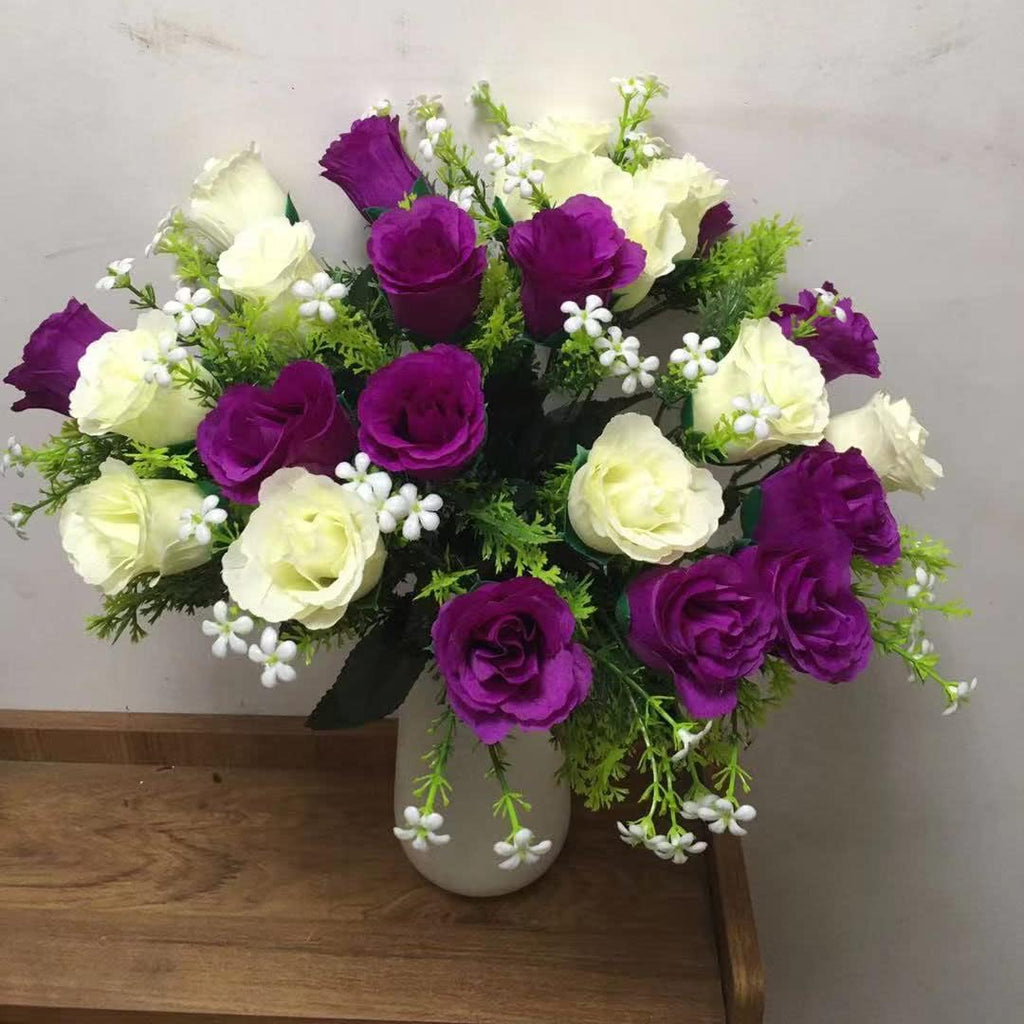 Purple White Artificial Cemetery Rose Flowers (1) H352
