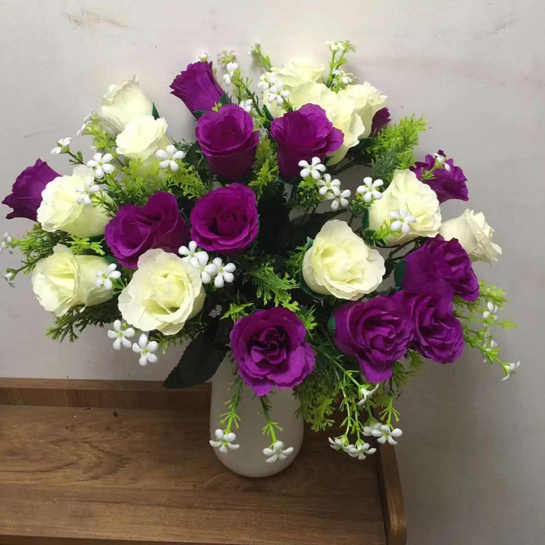 Purple White Artificial Cemetery Rose Flowers (1) H352
