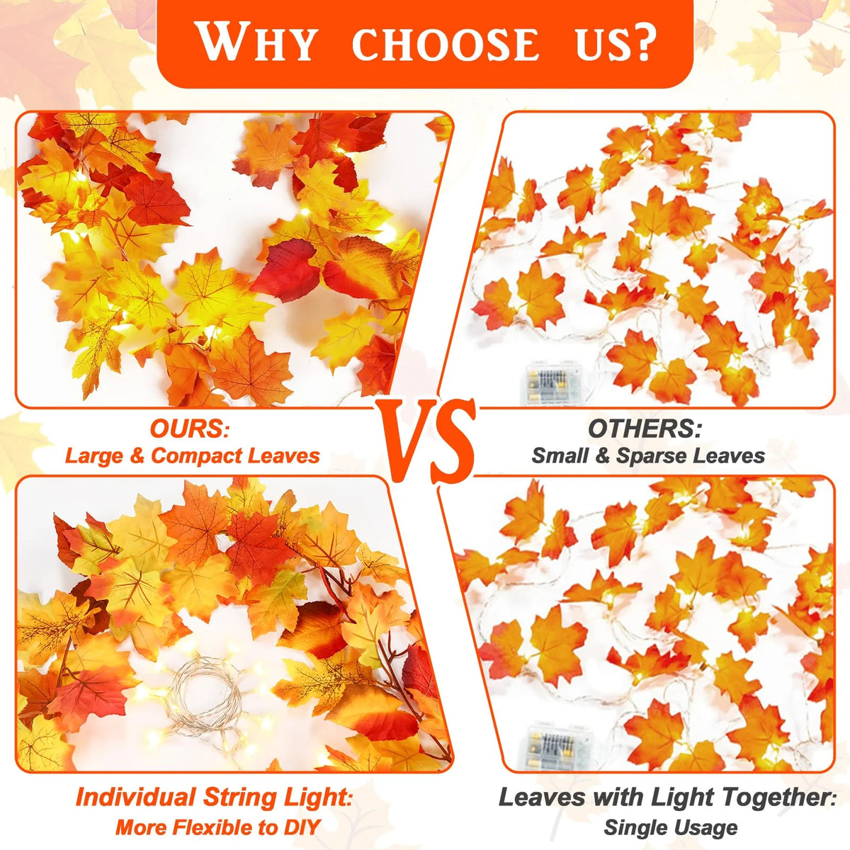 Maple Leaves Garland with Lights S5529