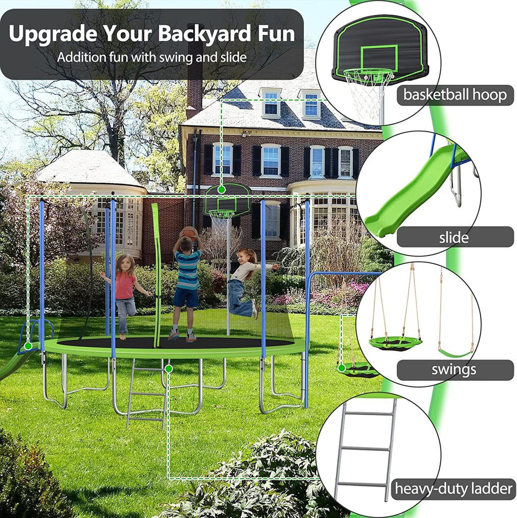 12/14FT Trampoline with Swing and Slide, 1000LBS Capacity N92577