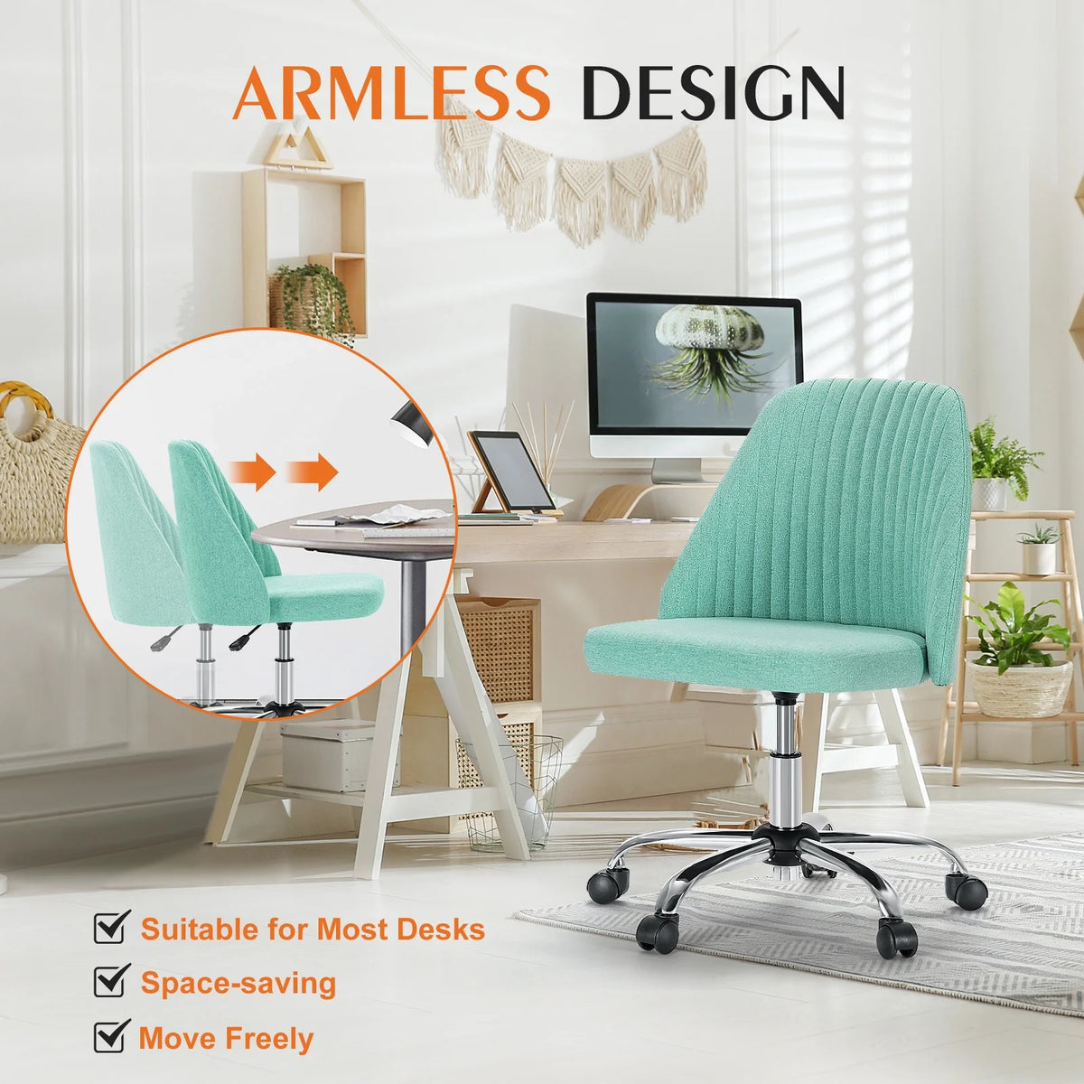 Armless Home Office Desk Chair with Wheels W427356