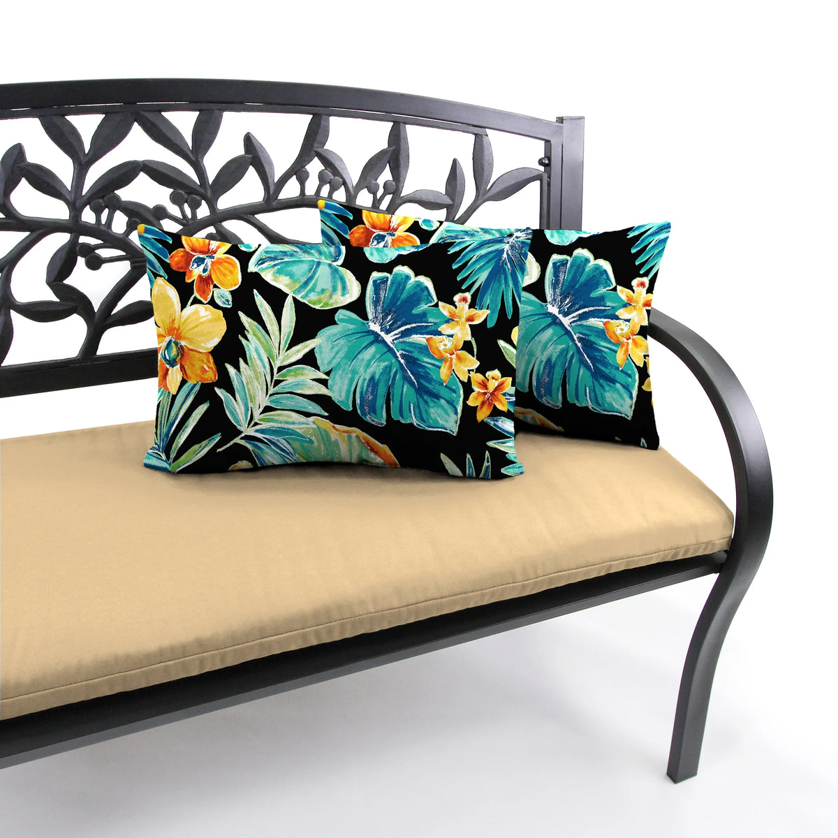 12" x 18" Black Floral Rectangular Outdoor Throw Pillow (2 Pack) N77380