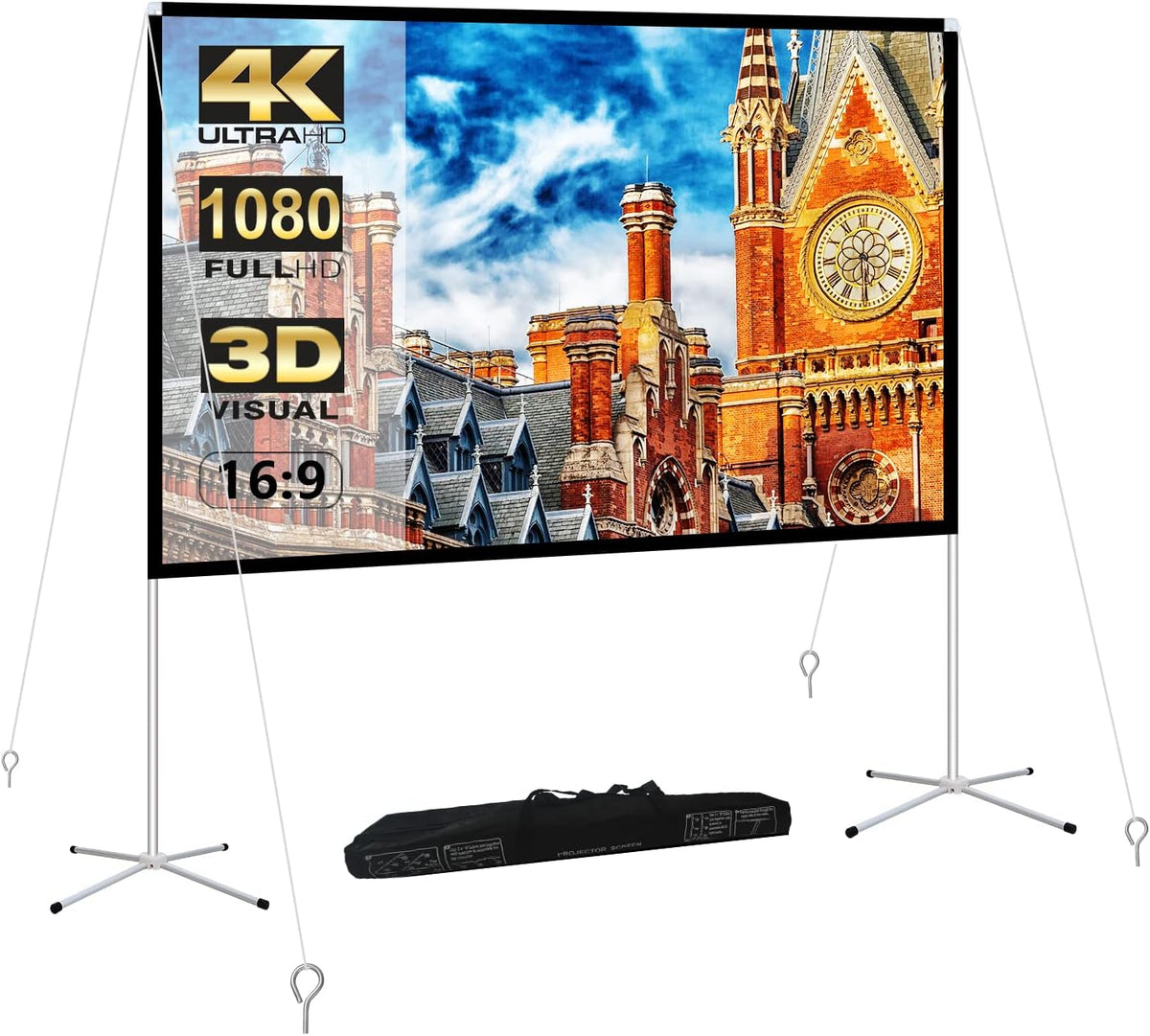 100 Inch Foldable Projector Screen with Stand and Carry Bag A81366