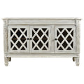 Solid Wood 3 Door Sideboard with Glass Inserts in White E164948