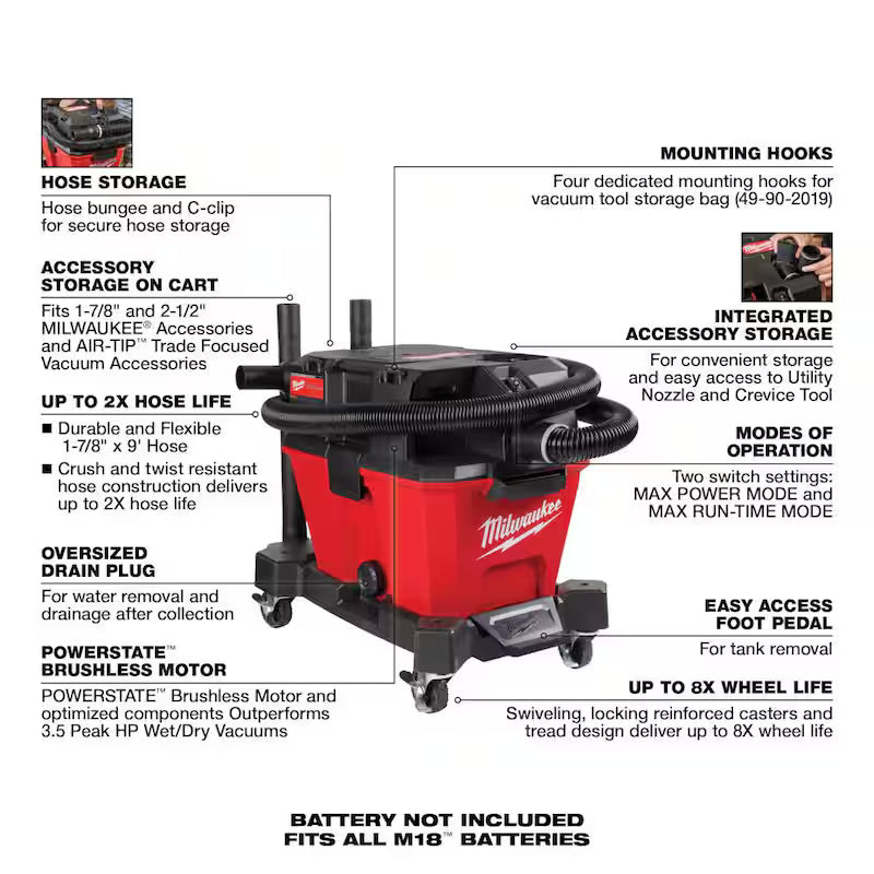 6 Gal. Cordless Wet/Dry Shop Vacuum with Hose and Filter F96091
